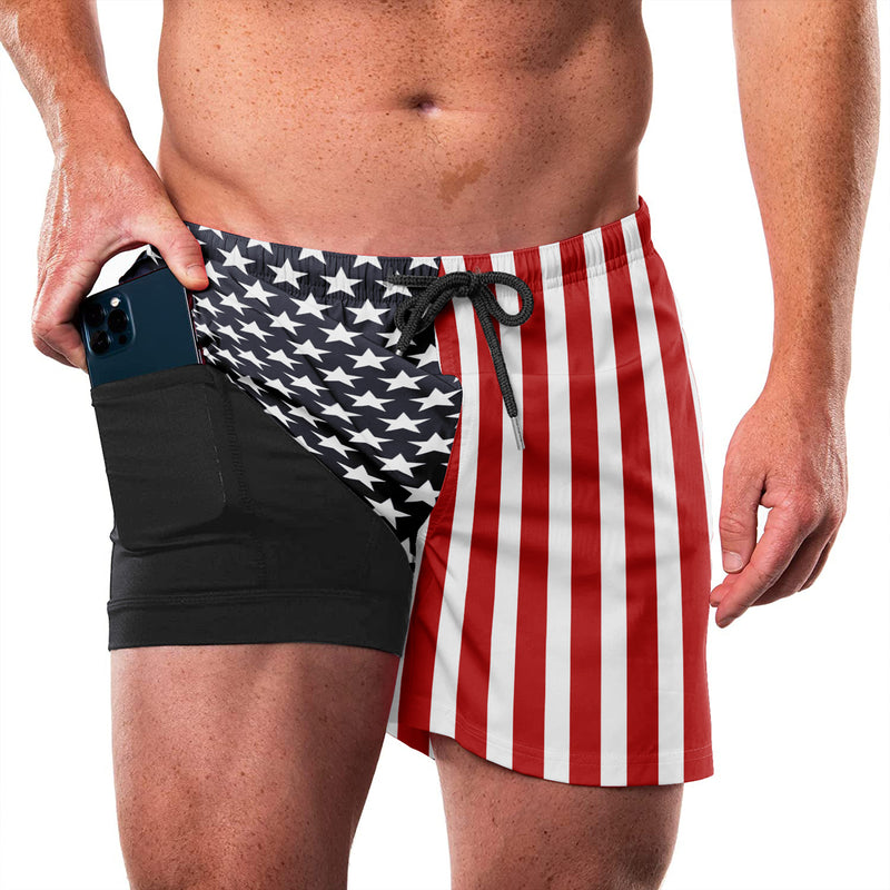 USA FLAG QUICKDRY POCKET 2 IN 1 7'' INSEAM RUNNING SHORTS