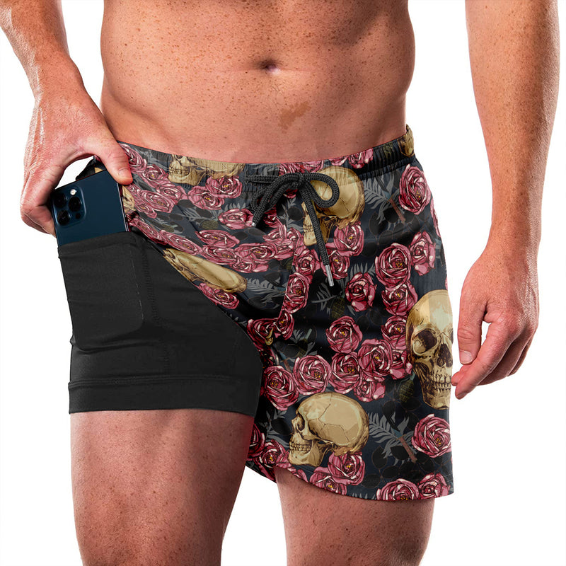 SKULL ROSE QUICKDRY POCKET 2 IN 1 7'' INSEAM RUNNING SHORTS