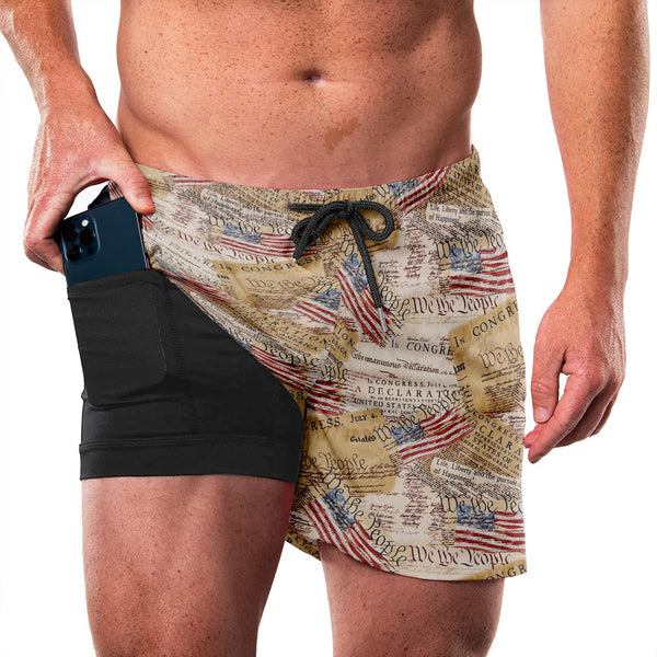 USA FLAG QUICKDRY POCKET 2 IN 1 7'' INSEAM RUNNING SHORTS