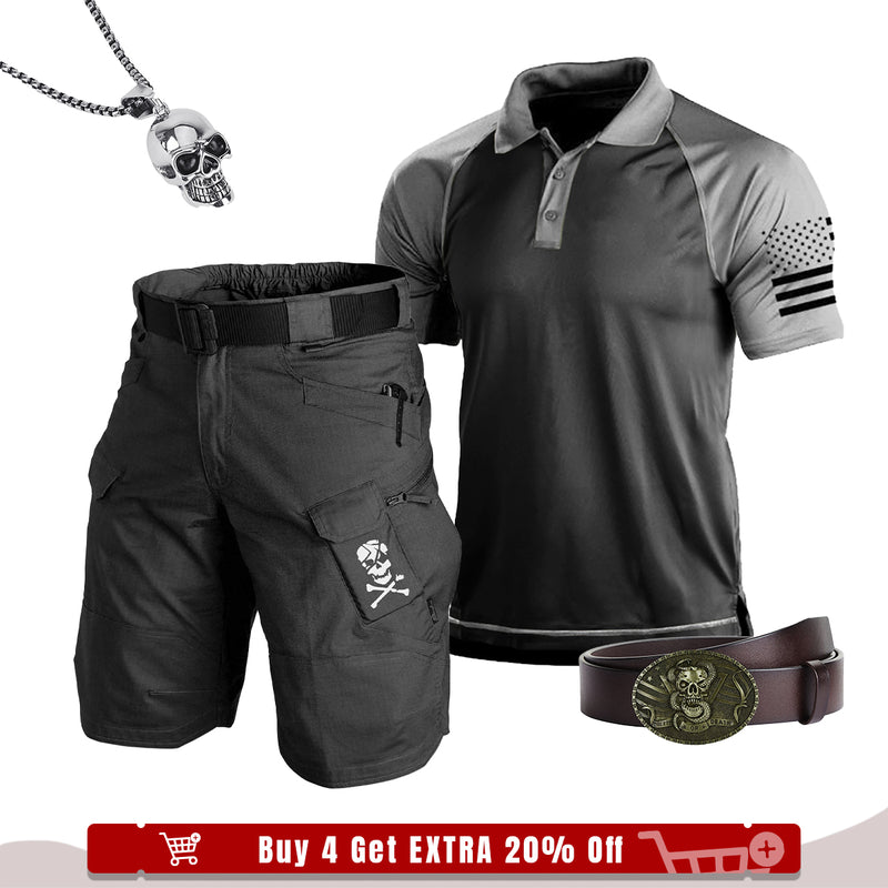 TACTICAL MULTI POCKETS 11'' INSEAM PERFORMANCE CARGO SHORTS WITH BUCKLE BELT