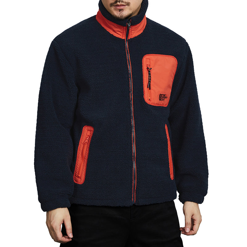 POLISHED POCKETS STAND COLLAR FLEECE JACKET