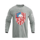 USA FLAG SHIELD SKULL GRAPHIC LONG SLEEVE T-SHIRT