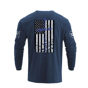 USA FLAG CROSS GRAPHIC LONG SLEEVE T-SHIRT