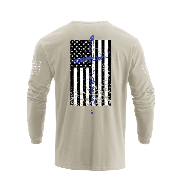 USA FLAG CROSS GRAPHIC LONG SLEEVE T-SHIRT