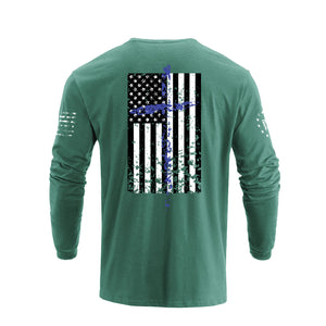USA FLAG CROSS GRAPHIC LONG SLEEVE T-SHIRT