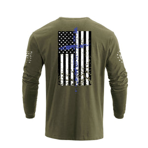USA FLAG CROSS GRAPHIC LONG SLEEVE T-SHIRT