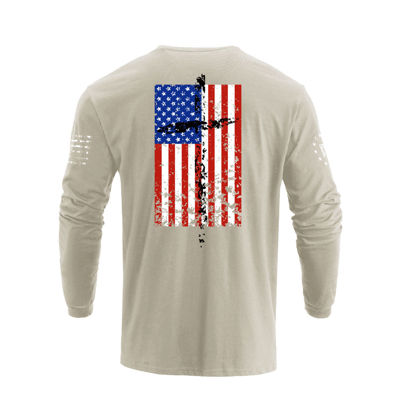 USA FLAG CROSS GRAPHIC LONG SLEEVE T-SHIRT