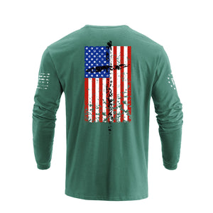 USA FLAG CROSS GRAPHIC LONG SLEEVE T-SHIRT