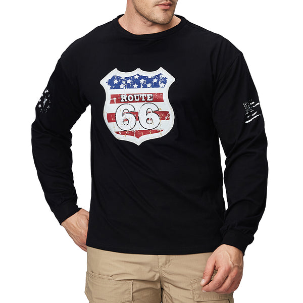 Camiseta con gráfico de manga larga Route 66 para hombre