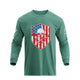 USA FLAG SHIELD SKULL GRAPHIC LONG SLEEVE T-SHIRT