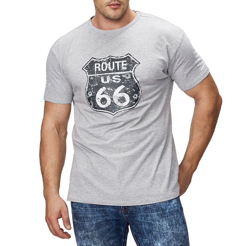 Men's 100% Cotton Classic Route 66 Graphic Short Sleeve T-Shirt