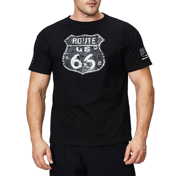 Camiseta clásica 100% algodón con estampado de ruta 66 para hombre - 18024