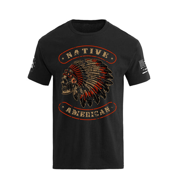 Camiseta con estampado de calavera nativa americana 100% algodón de corte relajado para hombre