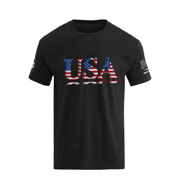 Camiseta con estampado de bandera americana de EE. UU. 100% algodón de corte relajado para hombre