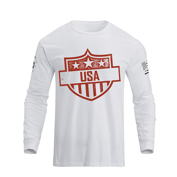Camiseta de manga larga con escudo de EE. UU. 100% algodón de ajuste relajado para hombre