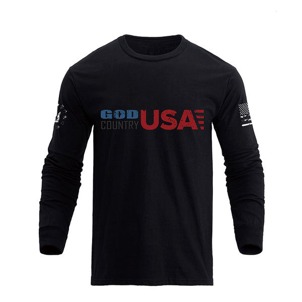 Camiseta de manga larga con estampado de letras GOD COUNTRY USA de 100% algodón para hombre