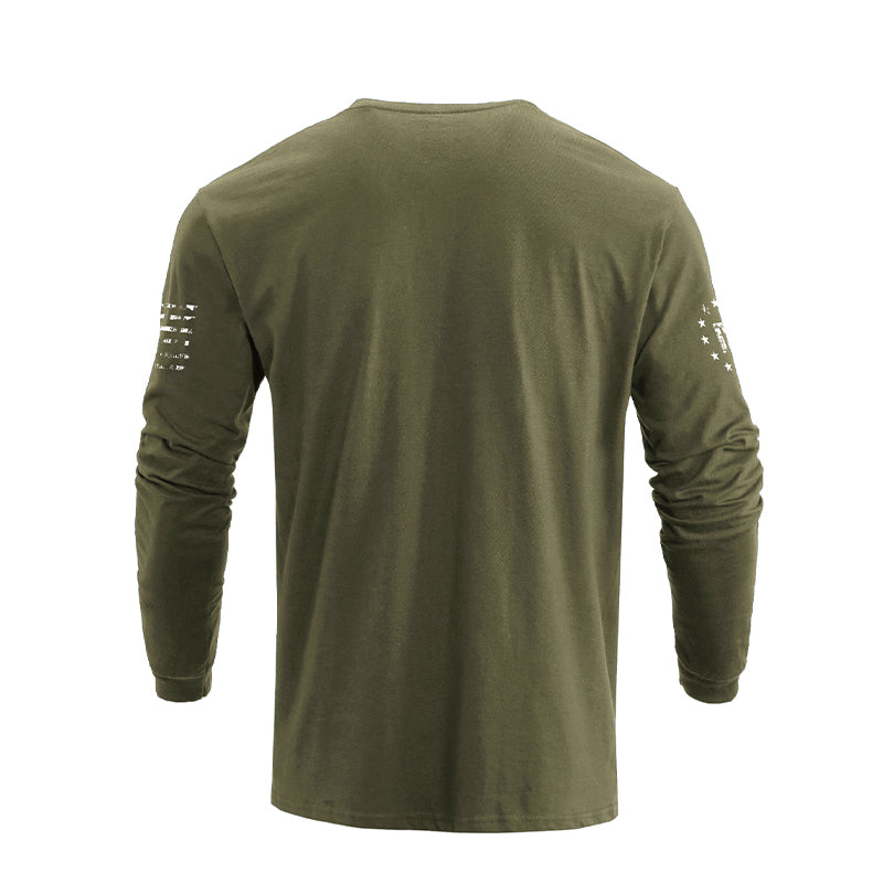 Camiseta de manga larga con estampado de la estatua de la libertad de EE. UU. 100% algodón de ajuste relajado para hombre