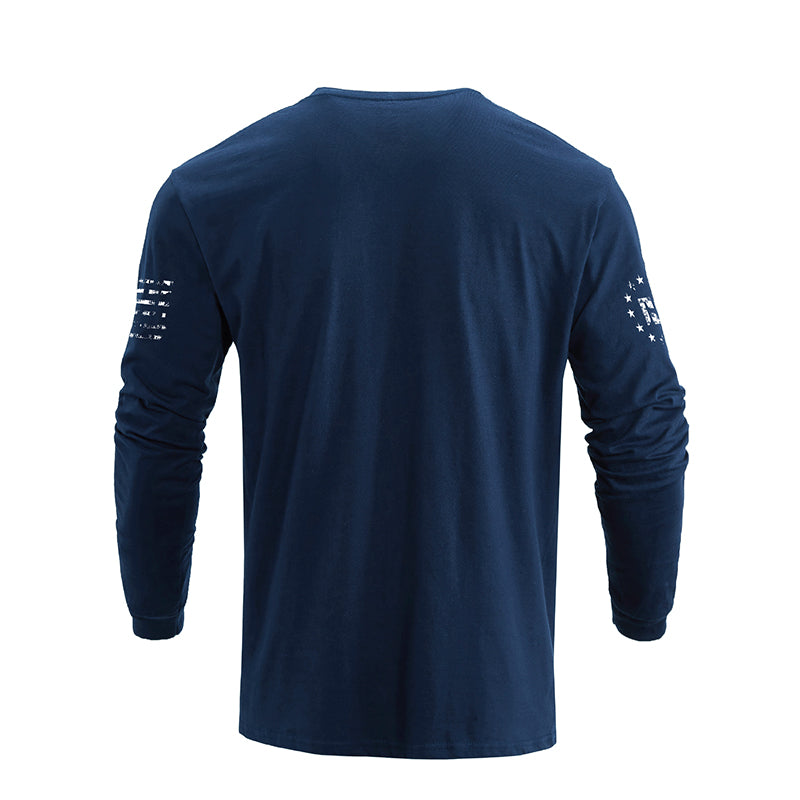Camiseta de manga larga con estampado de la estatua de la libertad de EE. UU. 100% algodón de ajuste relajado para hombre
