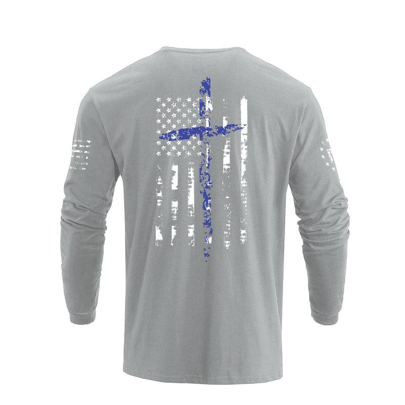 USA FLAG CROSS 100% COTTON GRAPHIC LONG SLEEVE T-SHIRT