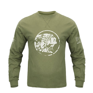 NATIVE AMERICAN CREWNECK GRAPHIC LONG SLEEVE T-SHIRT