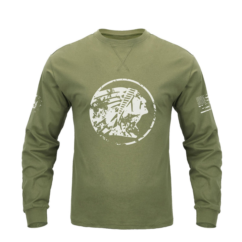 NATIVE AMERICAN CREWNECK GRAPHIC LONG SLEEVE T-SHIRT