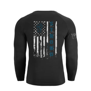 USA FLAG 1/4 BUTTON V-NECK LONG SLEEVE HENLEY SHIRT