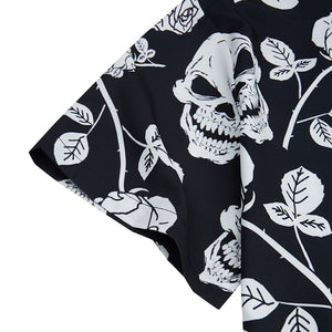 ROMANTIC SKULL ROSE PRINTED ALOHA SHIRT