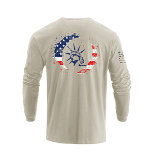 STATUE OF LIBERTY USA FLAG GRAPHIC LONG SLEEVE T-SHIRT