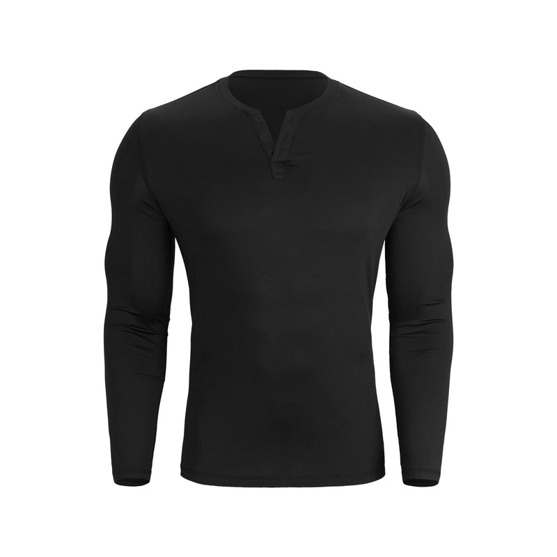 STRETCH QUCIK DRY MOISTURE WICKING LONG SLEEVE HENLEY SHIRT