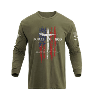 USA FLAG CROSS GRAPHIC LONG SLEEVE T-SHIRT