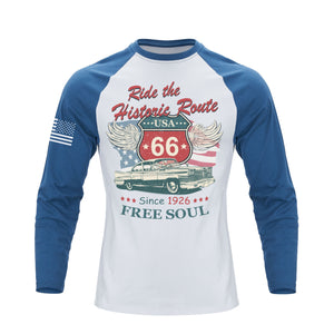 USA ROUTE 66 RAGLAN LONG SLEEVE T-SHIRT