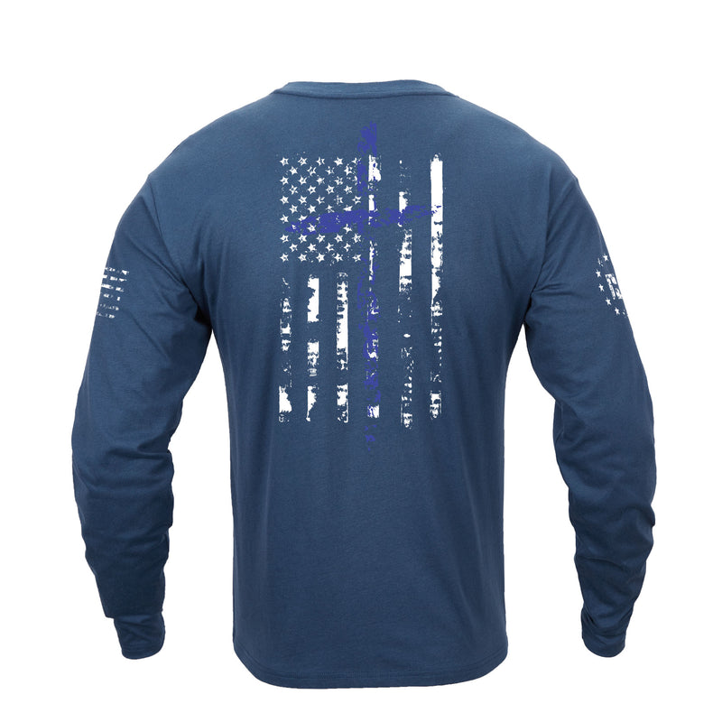 USA FLAG CROSS V-NECK GRAPHIC LONG SLEEVE T-SHIRT