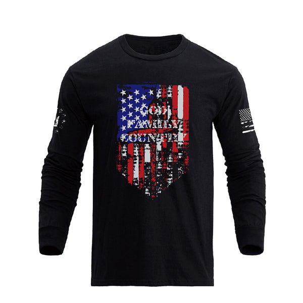 Camiseta de manga larga con bandera americana de GOD FAMILY COUNTRY para hombre