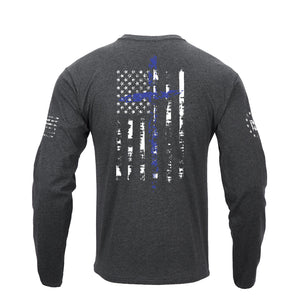 USA FLAG CROSS V-NECK GRAPHIC LONG SLEEVE T-SHIRT