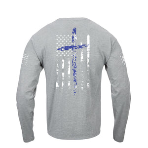 USA FLAG CROSS V-NECK GRAPHIC LONG SLEEVE T-SHIRT