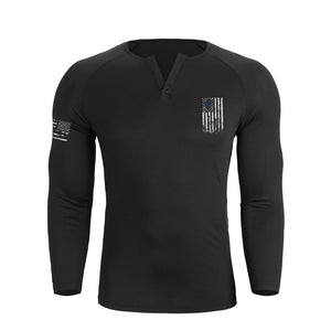 USA FLAG 1/4 BUTTON V-NECK LONG SLEEVE HENLEY SHIRT