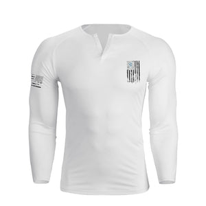 USA FLAG 1/4 BUTTON V-NECK LONG SLEEVE HENLEY SHIRT