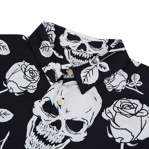 ROMANTIC SKULL ROSE PRINTED ALOHA SHIRT
