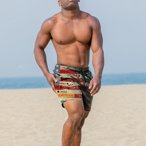 PATRIOTIC FLAG ROUTE 66 5'' INSEAM INSEAM SWIM TRUNKS