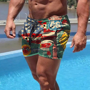 PATRIOTIC FLAG ROUTE 66 5'' INSEAM INSEAM SWIM TRUNKS